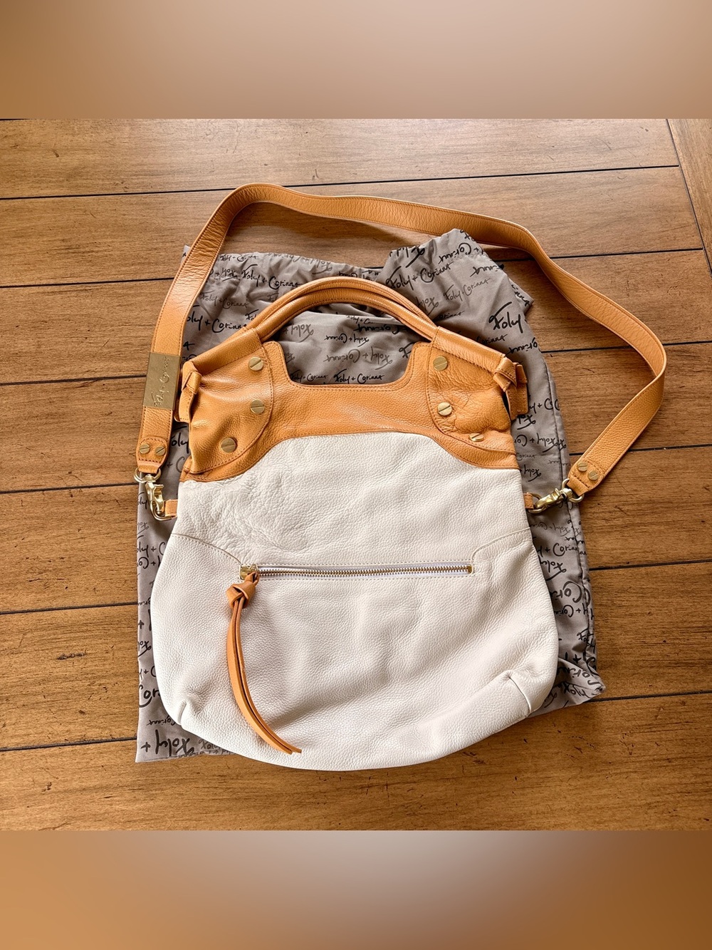 NWOT Foley + Corinna Lady City Tote Bag in White & Tan Leather